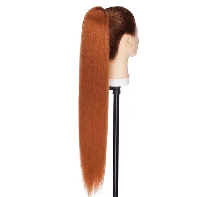 Flufymooz ponytail extension, 26 Inch Long Straight Drawstring Ponytail Synthetic Hairpieces Fake Pony Tails Natural Soft Clip in Hair Extension Pony Tail for Women (Ash Brown with Blonde Highlights)