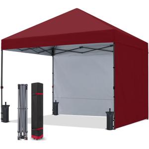 COOSHADE Pop Up Canopy Tent 10x10 with 2 Sidewalls, Outdoor Shade Instant Canopy Tents, Burgundy
