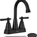 Matte Black Bathroom Sink Faucet, SBOSBO 4 Inch Bathroom Faucet for Sink 3 Hole, 2 Handle Centerset with Pop Up Drain Assembly and 2 Water Supply Hoses for RV Vanity
