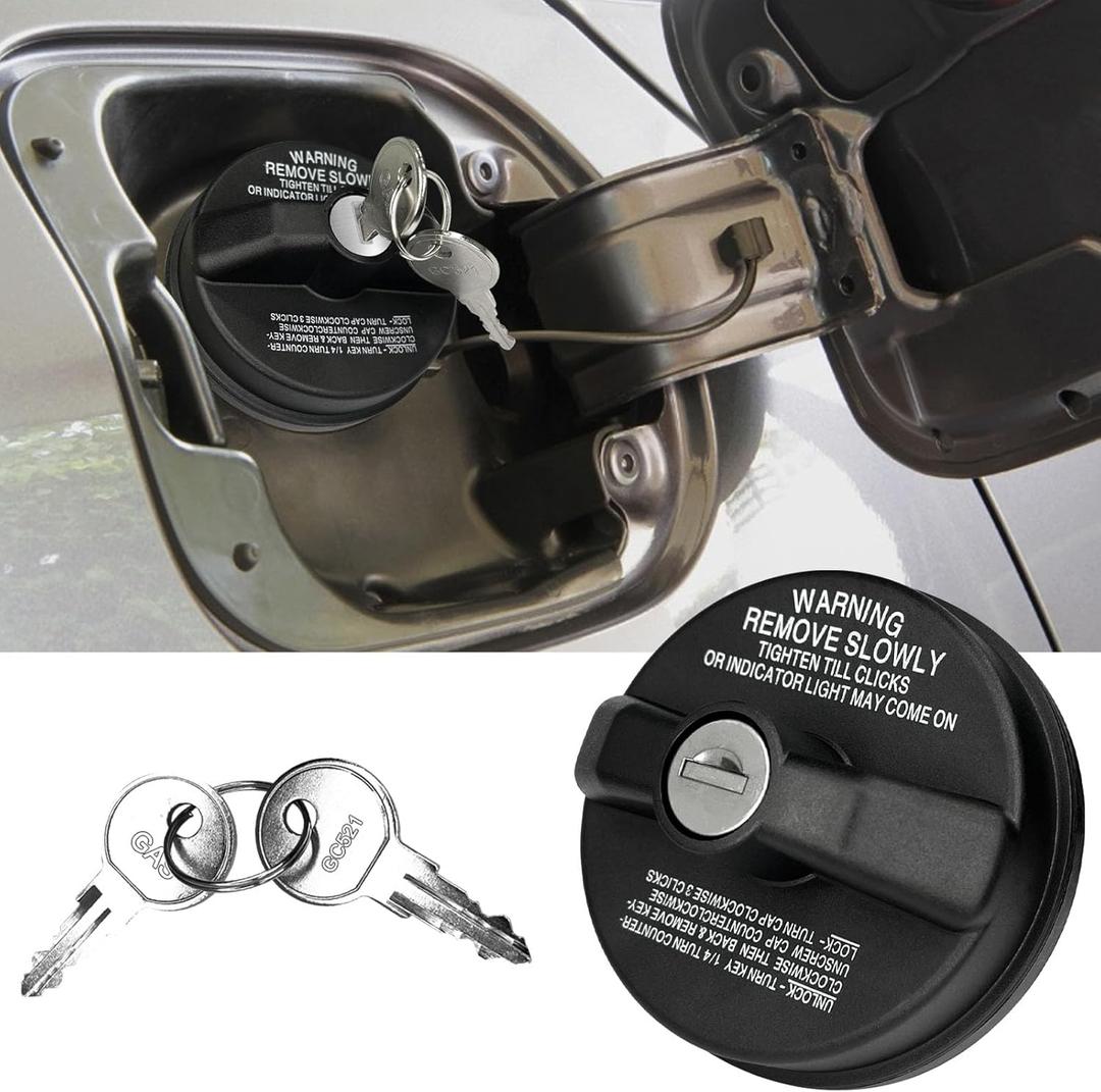 Locking Gas Cap Fuel Tank with Key, Gas Cap Lock Locking Fuel Cap Cover Compatible with Toyota 4Runner, Chevy Silverado 1500 2500 3500, Nissan GMC Honda Subaru Buick #10504 77300-47020 (Black)