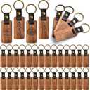 Supkiir 50Pcs Leather Keychain Blanks, Wooden Keychain with Leather Strap, Unfinished Wood Engravable Blank Key Chain for Laser Engraving DIY Various Key Tags Craft Gift
