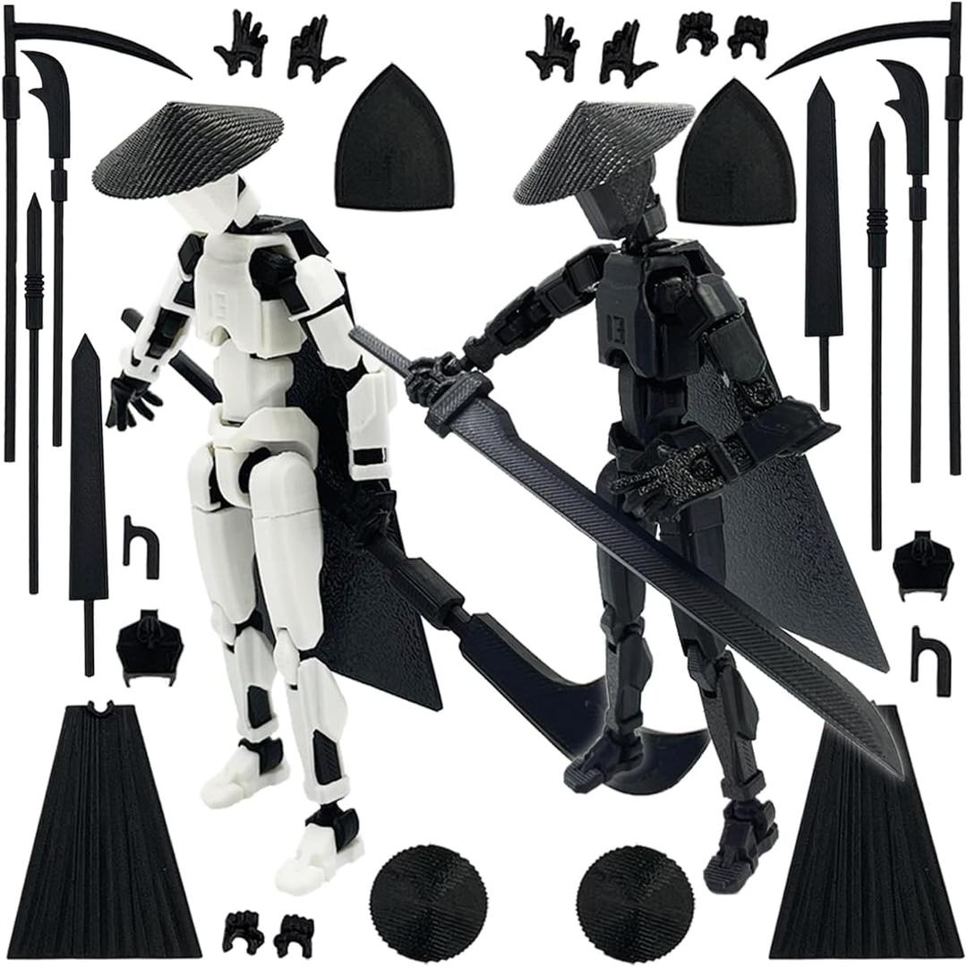 SANSGOUP Titan 13 Action Figure Set (Assembly Completed), 3D Printed Multi-Jointed Movable T13 Lucky13 Dummy Mobile Robot, Nova 13 Action Figures Desktop Decorations for Game Lovers Toy (White/Black)