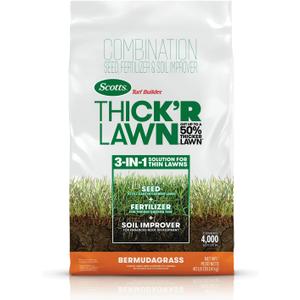 Scotts Turf Builder Thick'R Lawn Bermudagrass, Combination Seed, Fertilizer and Soil Improver, Thickens Thin Grass, 40 lbs.