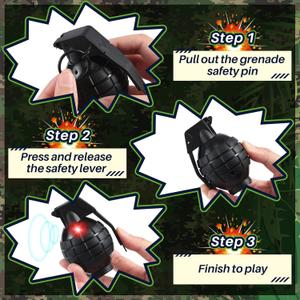 Sratte 4 Pcs Plastic Toy Hand Grenades Fake Grenade with Realistic Sound Effects and Flashing Light, Christmas Military Toys for Pretend Army Role Play Prop Xmas Gifts(Black)