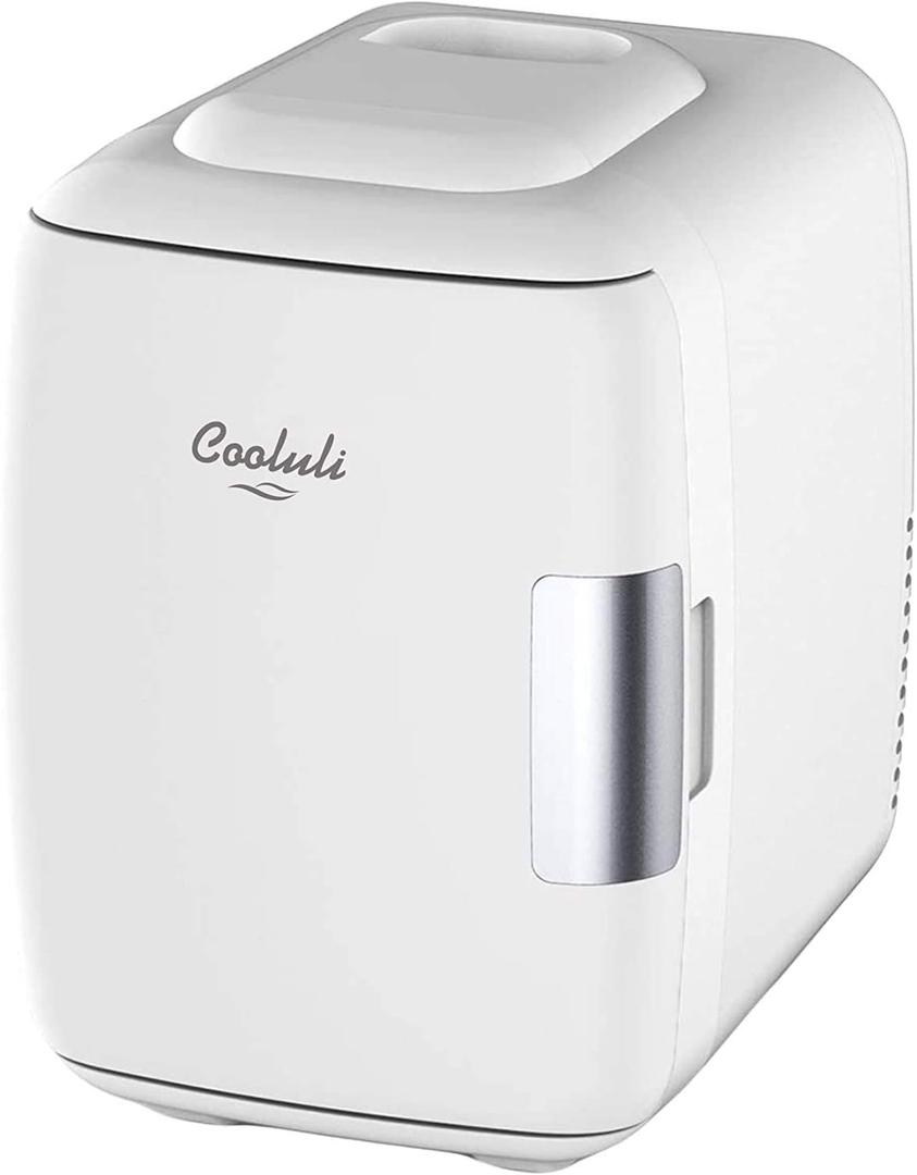 Cooluli Mini Fridge for Bedroom  Car, Office Desk & Dorm Room  Portable 4L/6 Can Electric Plug In Cooler & Warmer for Food, Drinks, Skincare Beauty & Makeup  12v AC/DC & Exclusive USB Option, White