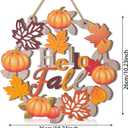 Soochat Hello Fall Wreaths, Fall Door Wreath, Wooden Fall Door Sign Hanging Pumpkin Maple Leaf Wreath with Autumn Sign for Thanksgiving Fall Harvest Outdoor Indoor Party Decor