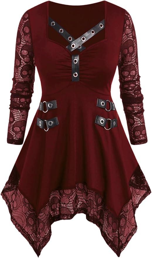 ROSE GAL Womens Plus Size Tunic Tops Fall Casual Long Sleeve T-Shirt Goth Shirt V Neck Loose Blouses Swing Tunic L