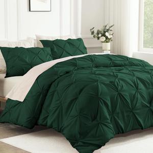 Andency Dark Green Oversized King Comforter Set (120x98Inch), 3 Pieces Lightweight Pinch Pleat Cal King Bedding Comforters & Sets, Oversized Pintuck Soft Fluffy Alternative Bed Set for All Season
