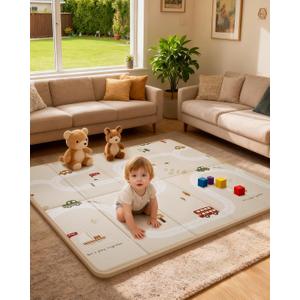 Baby Play Mat, 0.8”Thickened XPE Foam Play Mat, 71 x 59” Floor Mat with Foldable & Reversible Design, Waterproof PlayMats/Playmat for Babies,Baby Playpen, Infants, Kids, Indoor& Outdoor