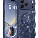 GVIEWIN for iPhone 17 Pro Max Case Compatible with MagSafe [Curly Wave Edge][Full Camera Protection] Floral Translucent Shockproof Magnetic Women Phone Case for 17 Pro Max, Floratopia/Blue