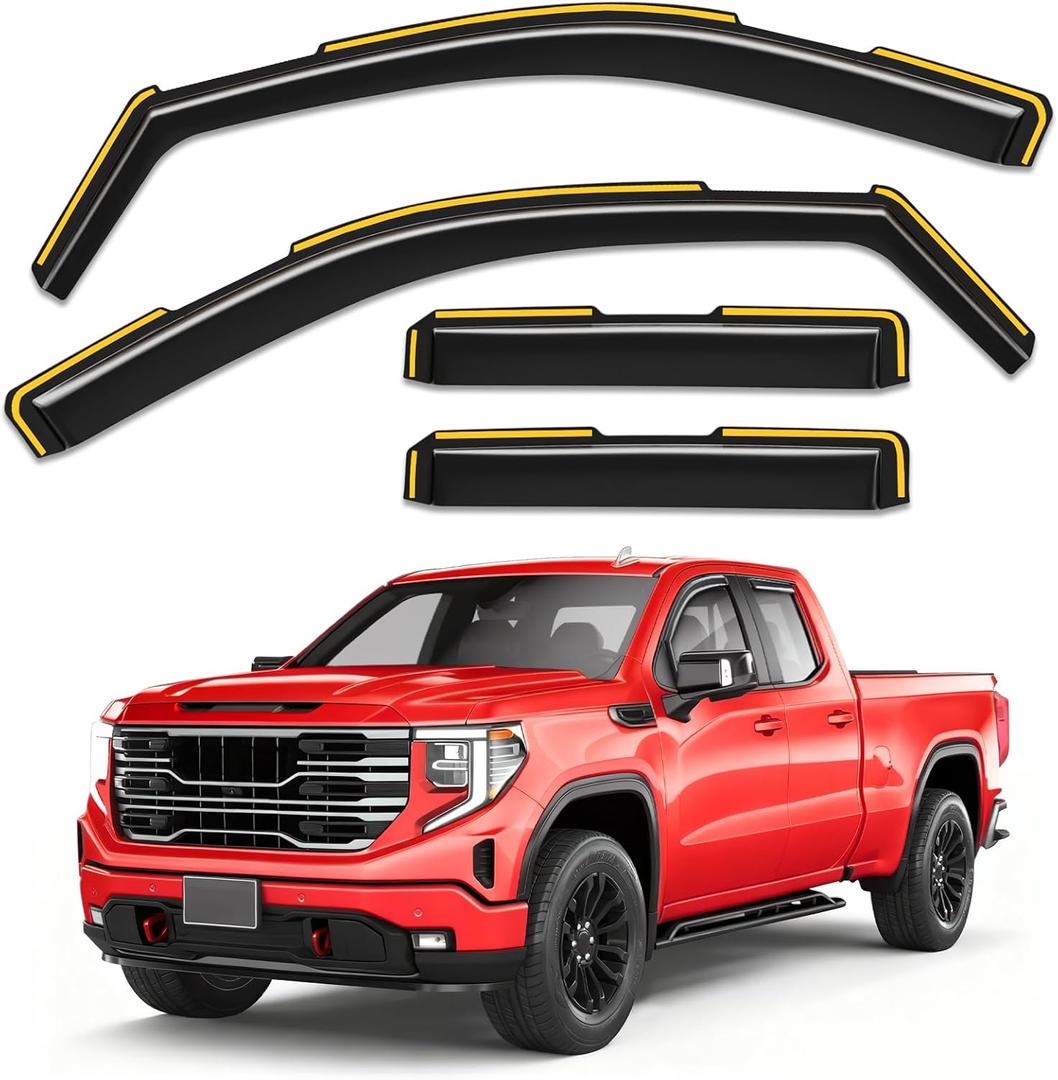 in-Channel Window Rain Guards Fit for 2019-2026 Chevy Silverado/GMC Sierra 1500 Double Cab,Truck Extra Durable Window Visors Window Deflectors Vent Visors Vent Shades Car Accessories-4 pcs