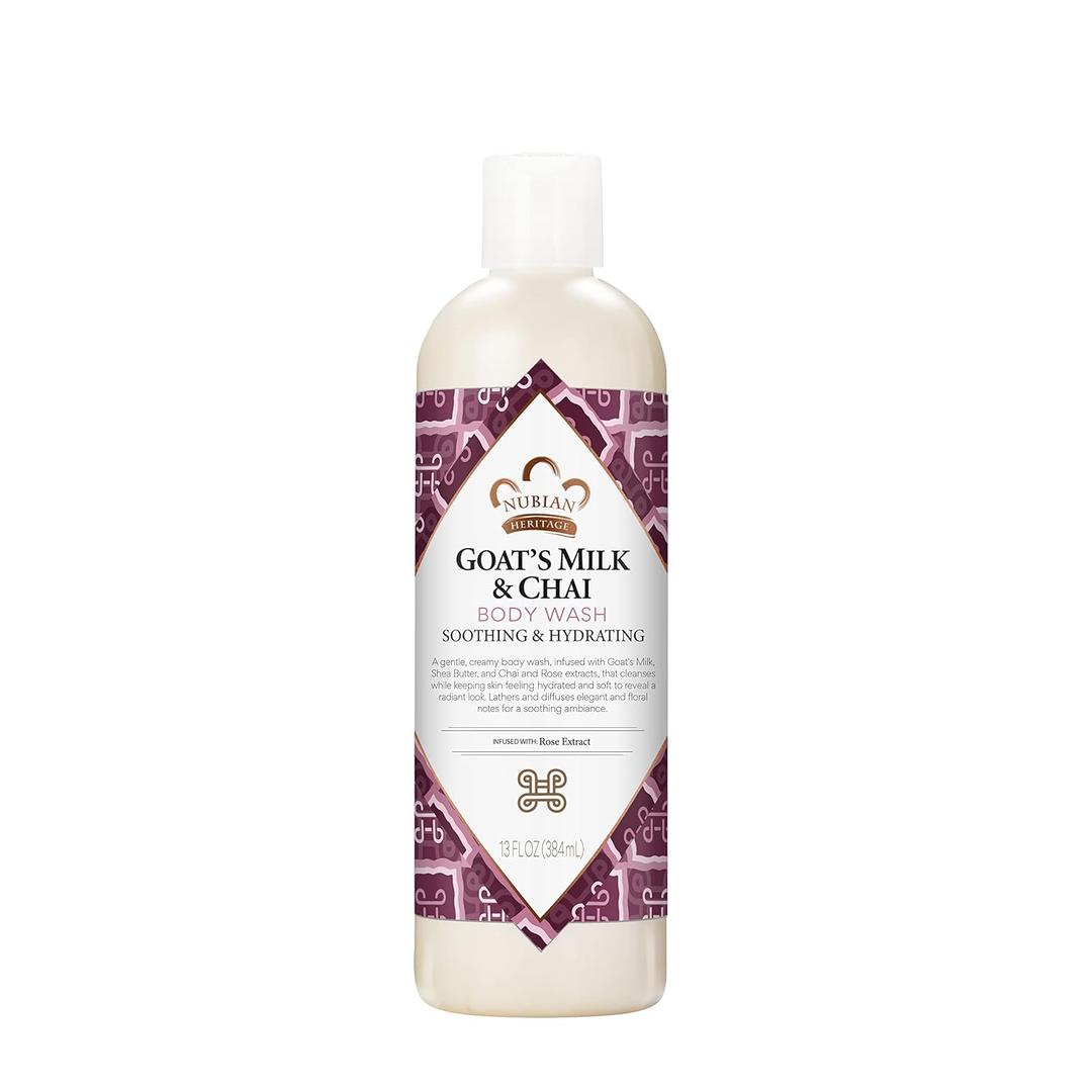 Nubian Heritage Body Wash Goats Milk and Chai Soothing & Hydrating Body Cleanser Made with Fair Trade Shea Butter, 13 oz (13 fluid ounces)
