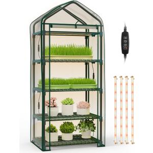 Indoor Greenhouse with Grow Lights 4 Tier Greenhouse with 4 Full Spectrum Plant Grow Lights for Early Spring Seed Germination and Indoor Growing