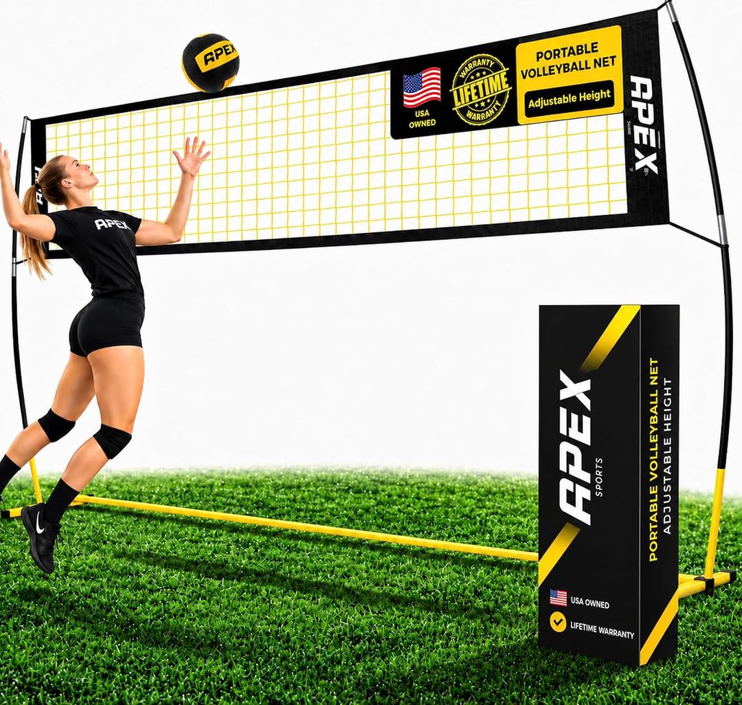 Volleyball Net Training – 12' Wide, Portable Adjustable Height 7.4' to 8' – Includes Ground Stakes, Carry Bag – Indoor & Outdoor Use, Designed by Pro Athletes for Peak Performance