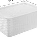 Dicunoy 4 Pack Lidded Storage Bins with Lids, White Stackable Storage Baskets for Shelf, Plastic Pantry Organizer with Handle for Home, RV, Lockers, Classrooms, School, Toys, 11" x 7" x 5"