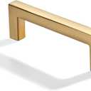 khtumeware 2 Pack 2-1/2 inch(64mm) Hole Center Brushed Brass Cabinet Pulls Solid Heavy-Duty Square Satin Brass Cabinet Handles Drawer Pulls Kitchen Cabinet Hardware Kitchen Handle