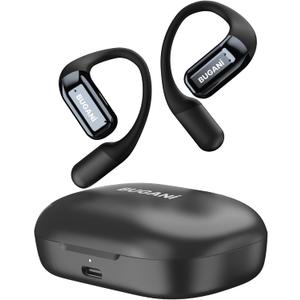BUGANI Open Ear Headphones Wireless Bluetooth 5.2, 32H Playtime Fast Charging Waterproof Sport Earbuds with ENC Mic for Running, Workout, Cycling (BLACK)