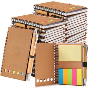 Chuangdi 100 Sets Employee Appreciation Gifts Bulk, Inspirational Kraft Spiral Notebooks with Sticky Notes and Bamboo Pens, Motivational Team Gifts for Office Staff, Coworker, Teachers, Students