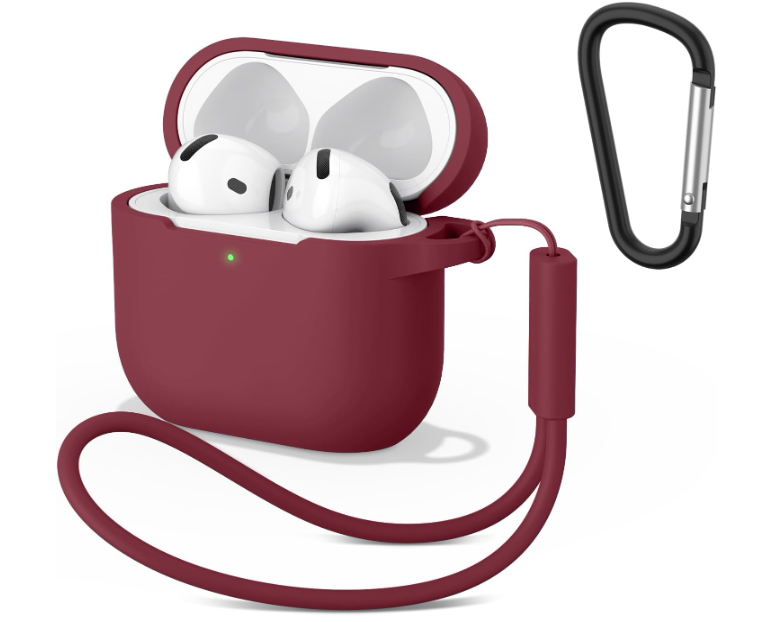 Meliya for Airpods 4 Case Cover 2024 with Cleaner Kit & Keychain & Lanyard, Soft Silicone Protective Case for Apple AirPods 4th Generation, Supports Wireless Charging (Wine Red)