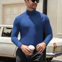 Men's Turtleneck Casual Basic High Neck Long Sleeve T Shirts Half Neck Lightweight Pullover Sweater (Blue, M)