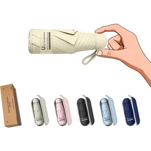 BAODINI Travel Essentials Mini Umbrella for Purse With Case Small Compact UV Sun Protection Lightweight Tiny Pocket Manual Open Close Umbrella for Women Kids and Men Fit Purse Backpack (A-1-Creamy Yellow)