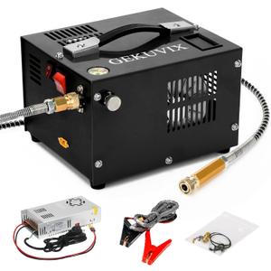 PCP Air Compressor 4500Psi/30Mpa Water/Oil Free PCP Air Pump Rifle,12V Automotive DC 110V AC PCP Airgun Compressor With Power Converter,Built-in Fan,Suitable for Paintball, Air Rifle, Black 