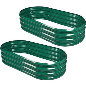 Land Guard 2Pcs Galvanized Raised Garden Bed Kit, Galvanized Planter Oval Large Metal Raised Garden Boxes Outdoor for Vegetables（Forest Green）