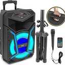 Portable Bluetooth PA Speaker System-800W Outdoor Bluetooth Speaker Portable PA System w/Microphone in, Party Lights, MP3/USB SD Card Reader, FM Radio, Rolling Wheels-Mic, Remote-Pyle PPHP122SM.5