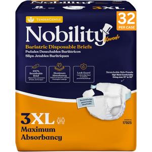 3XL Adult Diapers for Women and Men - Case of 32 Bariatric Disposable Briefs with Tabs and Stretchable Side Panels - Breathable with Max Absorbency
