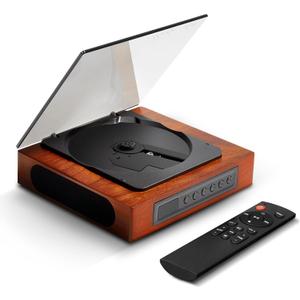 DVP-560 Portable CD Player with Bluetooth, Built-in Dual Speakers, Retro Wooden Design, Rechargeable Battery, SPDIF Output, Compact CD Player for Home Decor, Ideal Gift