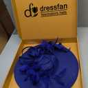 dressfan Fascinator Hats for Women,Linen Vintage Feather Headwear for Derby/Church/Wedding/Cocktail/Tea Party (Blue)