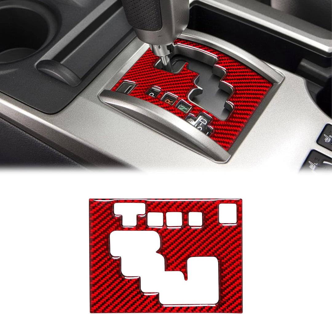 SUNJIKA Compatible with Center Console Carbon Fiber Gear Shifter Head Cover Panel Trim Sticker Interior Accessories for Toyota 4runner SUV 2010-2020 2021 2022 2023 2024 2025 (1pc Red)