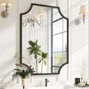 Kelly Miller 30"x40" Large Black Bathroom Mirror for Wall, Gold Scalloped Vanity Mirror Bevelled Framed Decorative Mirror for Master Bath Half Bath Entrance Hallway Fireplace Bedroom Living Room