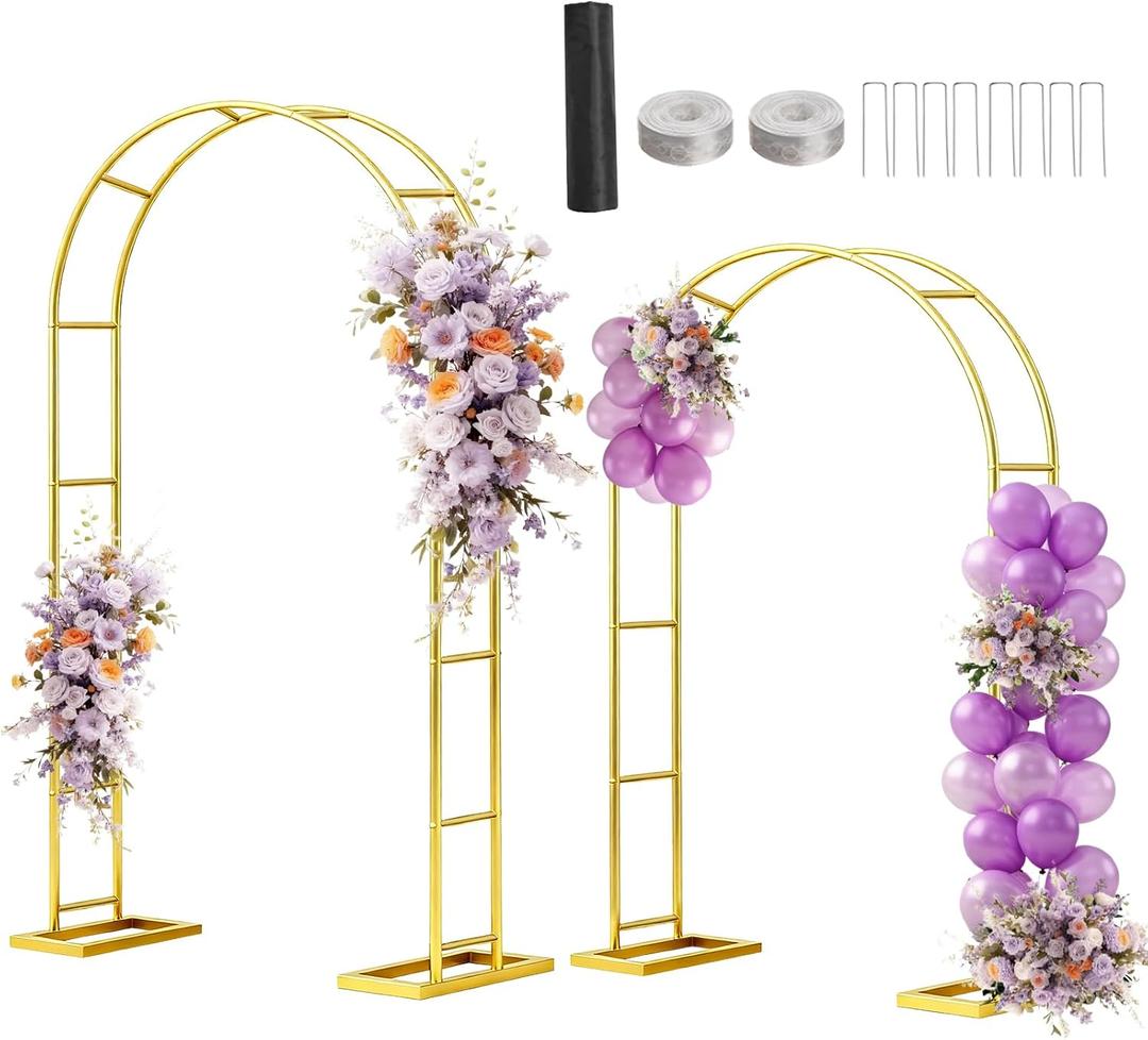Wedding Arch Backdrop Stand Set of 2 (7.2FT, 6FT),Gold Metal Arch Backdrop Stand,Metal Pergola Arbor with Base,Balloon Arch Stand for Wedding Ceremony Baby Shower Outdoor Indoor Birthday Party Decor