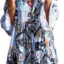 Summer Dresses for Women 2025 Flowy Ruffle 3/4 Sleeve V Neck Tiered Casual Babydoll Boho Beach Mini Dress (X-Large, Blue Tribe)