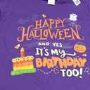 Happy Halloween And Yes It's My Birthday Halloween Apparel T-Shirt, (L, Purple)