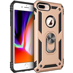 Korecase Heavy Duty Case for iPhone 7 Plus/iPhone 8 Plus Phone Case with Ring Kickstand, Military Grade Shockproof Protective Phone Cover for iPhone 8+ Gold