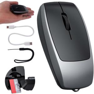 Wireless Mouse Mini Small Bluetooth with Card Reader (Up to 2TB) Portable Silent Rechargeable Optical Travel Thin Finger Mice for PC Smartphone Laptop Tablet Android Windows GiftGray
