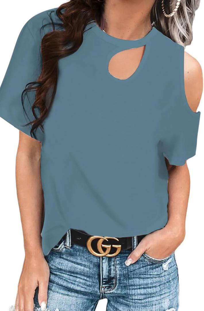 CNFUFEN Womens Leopard Print Cute Tshirts Fashion Knotted Blouse Off-Shoulder Short Sleeve Top (2XL,1-blue)