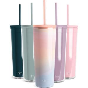 Simple Modern Plastic Tumbler with Lid and Straw | Reusable BPA Free Iced Coffee Cups Double Wall Smoothie Cup | Gifts for Women Men Him Her | Classic Collection | 24oz | Sherbet Swirl