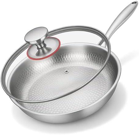 XTBSE Titanium Hammered Pan Pro with Lid, 2025 New Upgrade Non Stick Titanium Pans for Cooking, Ultra-Durable, Scratch-Resistant, Even Heating Frying pans, Compatible With All Cooktops (10 inch)