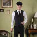 1920s Mens Costume Roaring 20s Costumes Accessories Set 1920s Vest Suspenders Hat Pocket Watch Tie (Black, L)
