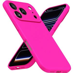 LoeoeL for iPhone 17 Pro Max Phone Case Silicone, Neon Hot Pink Bright Color Matte TPU, Minimalist Ultra Thin Slim Soft Rubber Gel Girly Cute Case for Women Men, Camera Cover Protection