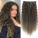 Hair Extension, LONAI 9PCS Clip in Hair Extensions, LN002 22" Long Curly Thick Heat Resistant Synthetic Soft Deep Wave Hairpieces for Women-Ombre Brown