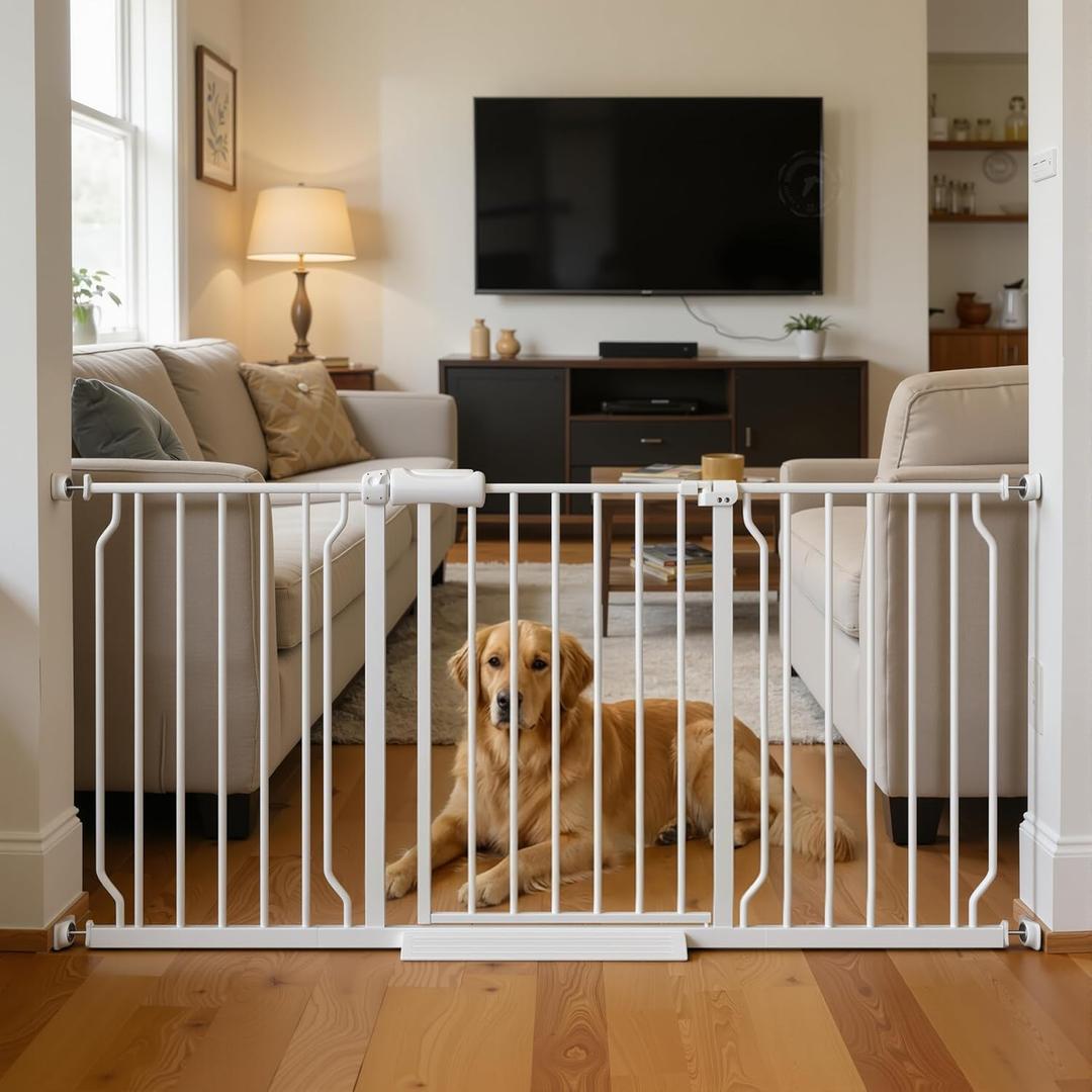 57.5-62" Extra Wide Baby Gate for Doorways,30" Tall Double Lock Mechanism Metal Dog Gate Pressure MountAutomatic Closing Child Safety Gate,White