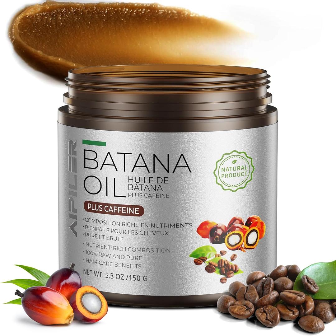 AIPILER Batana Oil for Hair Strenthening: Dr Sebi 100% Pure and Raw Honduras Hair Treatment Oil - Pre or Post Shower Hair care for Curly/Coily/Wavy Hair 5.3oz (Caffeine)