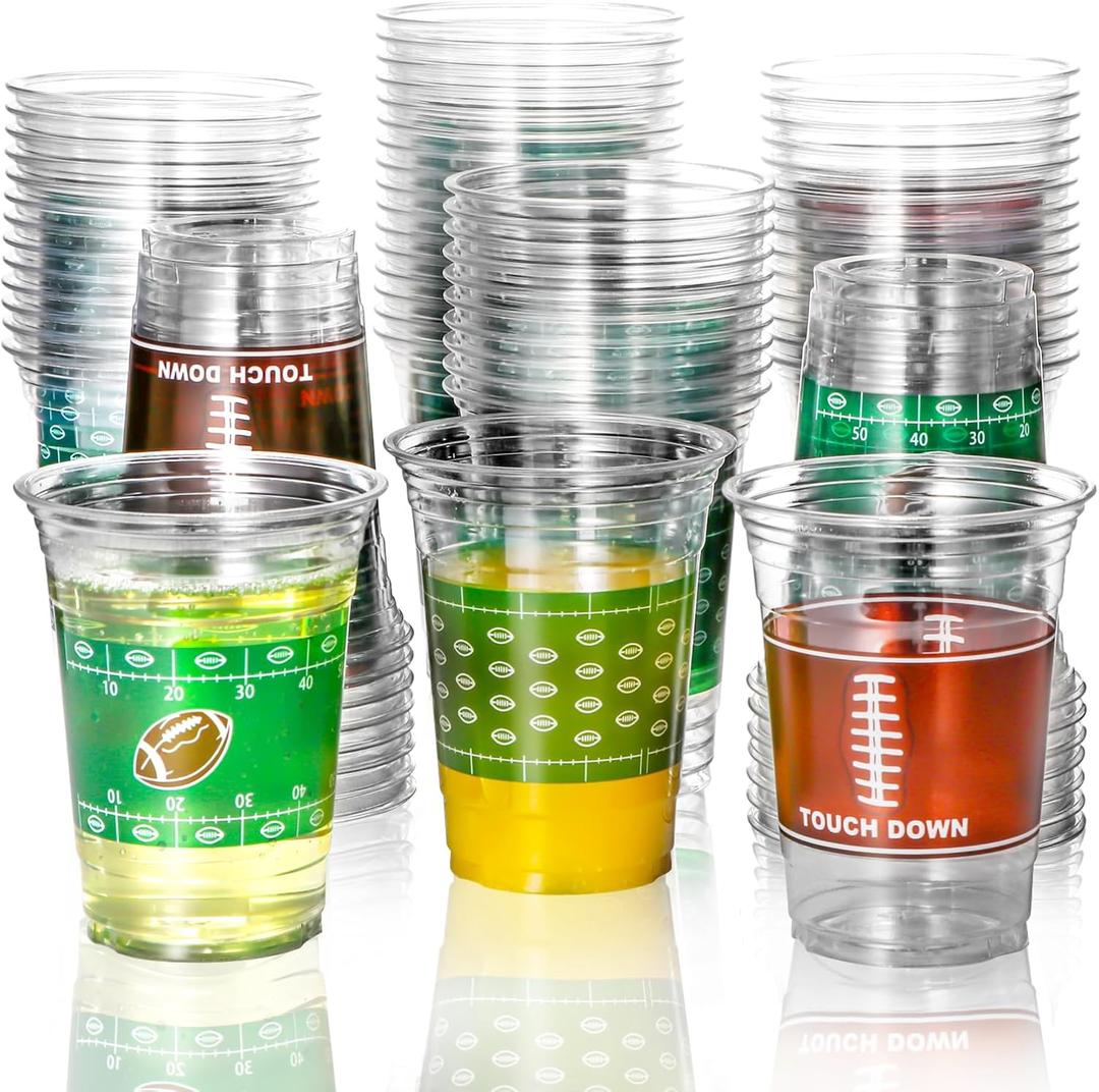 Atonofun 72 Pcs 16oz Football Plastic Cups, Football Party Cups Disposable Clear Drinking Cups for Football themed parties, Tailgate Events, Football Party Supplies