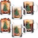 Maxcheck 6 Pack 12 oz Christmas Tree Xmas Coffee Mugs Glass Cups Gifts Bulk Holiday Clear Drinking Glasses with Handle for Christmas Party Supplies Decorations