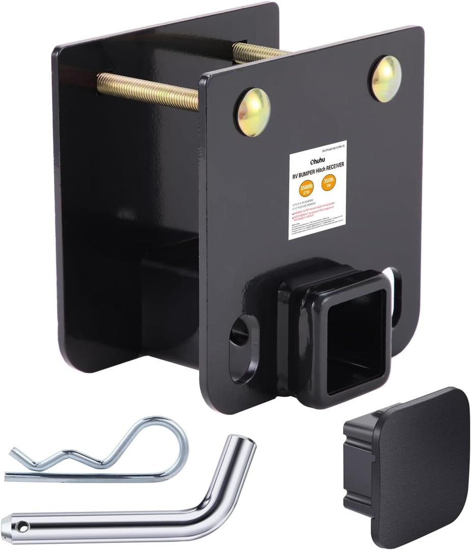 Ohuhu RV Bumper Hitch 2" Receiver Adapter with Hitch Pin & Hitch Cover, Openning 3500 LBS Capacity Fits 4" x 4" Bumper Trailer Towing Cargo Carrier Bike Racks