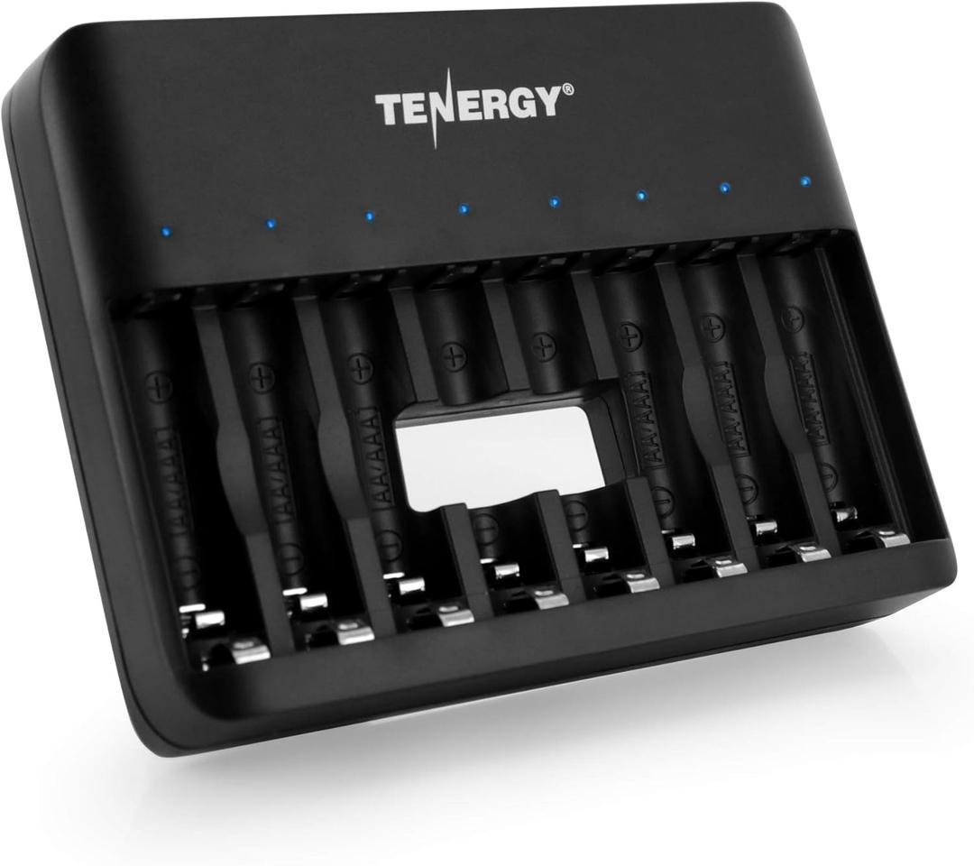 Tenergy TN477U 8-Bay Fast Charger for AA/AAA Ni-MH/NICD Rechargeable Batteries with Micro USB and USB C Inputs